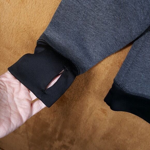 ATHLETA Sweatshirt Womens Medium Gray Fuse Colorblock Scuba Neoprene Thumbhole - Picture 3 of 9
